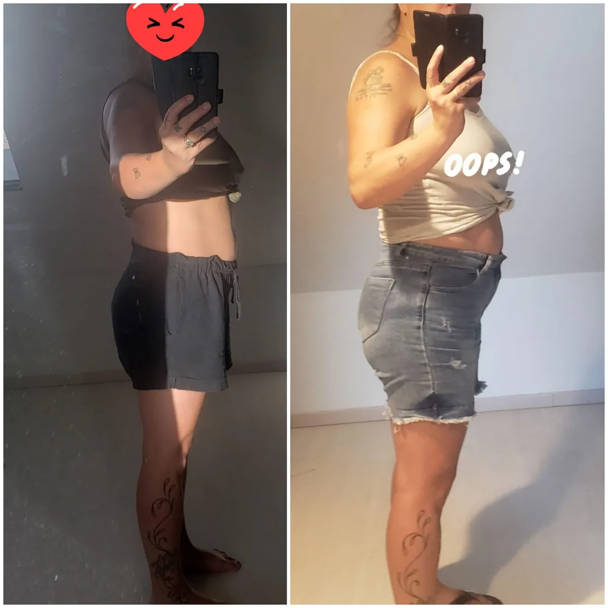 Antes y después de una clienta, vista de perfil