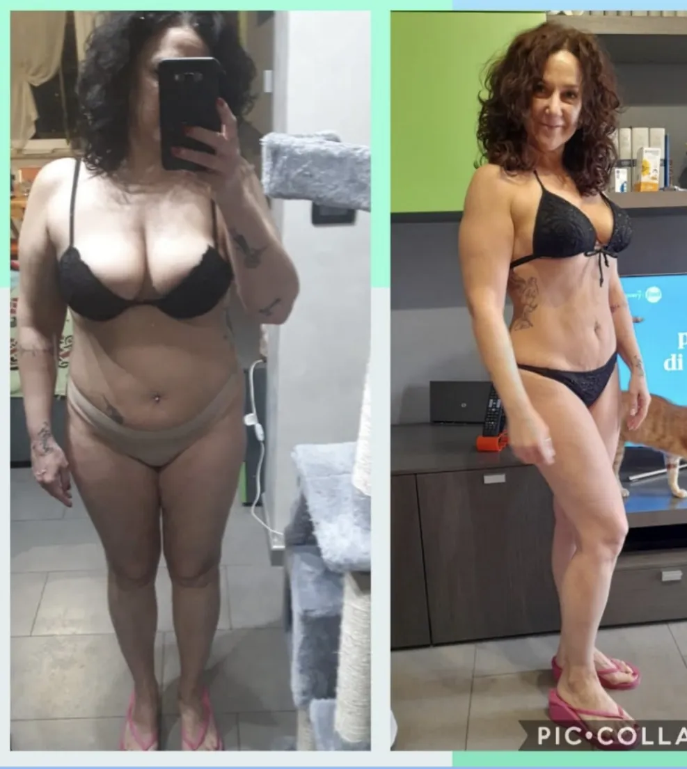 Antes y después de una clienta, vista frontal